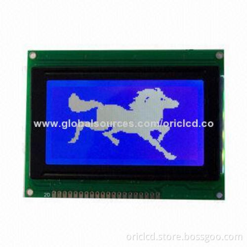 128 x 64 graphic dot matrix LCD module in blue, with overall dimensions of 113.0 x 65.0 x 13.5mm